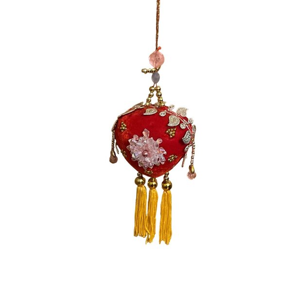 Red & Gold Tassel Ornament With Beads & Embroidery - Picture 3 of 3